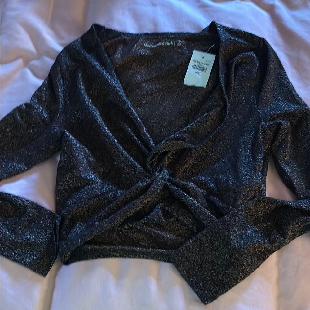 Abercrombie and Fitch Metallic Black and Copper Long Sleeve Crop Top